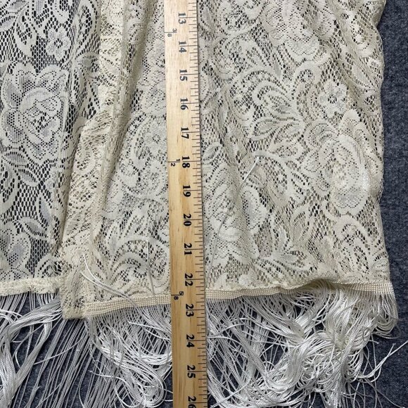Becool Womens Bajee Collection Shrug Shaw Off White Floral Cap Sleeve Fringe SM - Picture 7 of 7